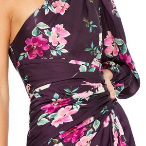 Mac Duggal Plum Floral Print One Sleeve Gown